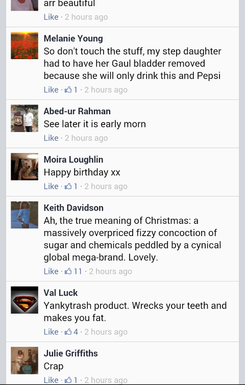 Someone saying their kid's Gall Bladder was removed because she only drank coke.
