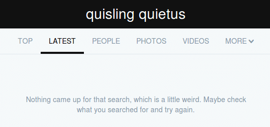 The Twitter search page showing no results found.