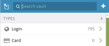 Bitwarden vault showing 795 login details.