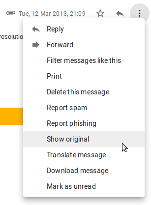 Show Original option in Gmail.