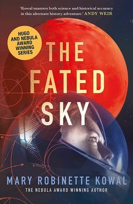A lady astronaut faces the planet Mars.