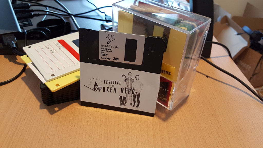 Podcast on a floppy disk.
