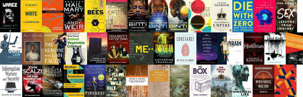 Montage of about 42 book covers.