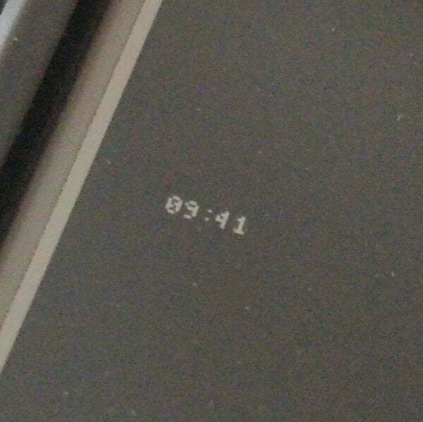 A tiny pixelated font showing the time.