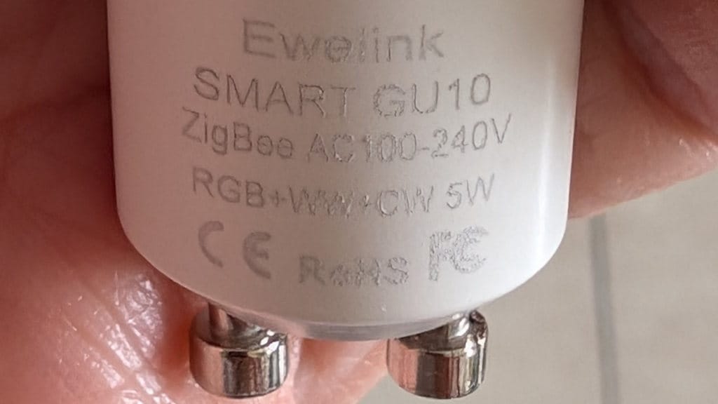 GU10 bulb with silkscreen writing.