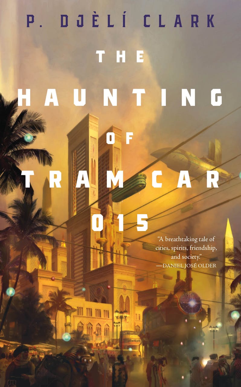 Book cover showing aerial trams in a modern city.