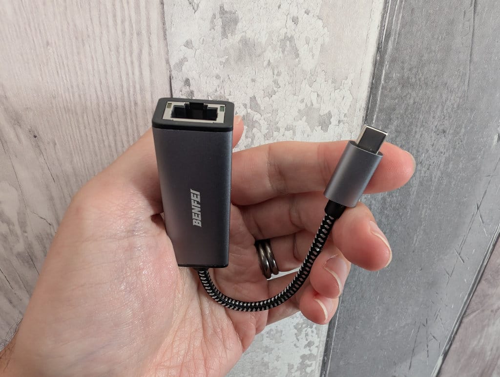 A USB-C to Ethernet converter.