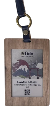 Badge with a wooden decal.